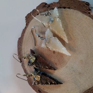 Arrowhead Dangle Earring Lot - Mahogany Obsidian and White Stone